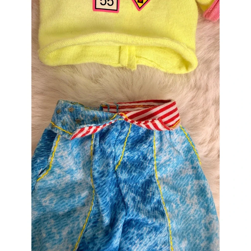 Vintage 80s 90s Male Doll Clothes Neon Yellow Shirt Acid Wash Pants Ken Size Set